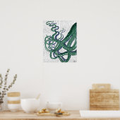 Octopus Tentacles Green en Blue Poster (Keuken)