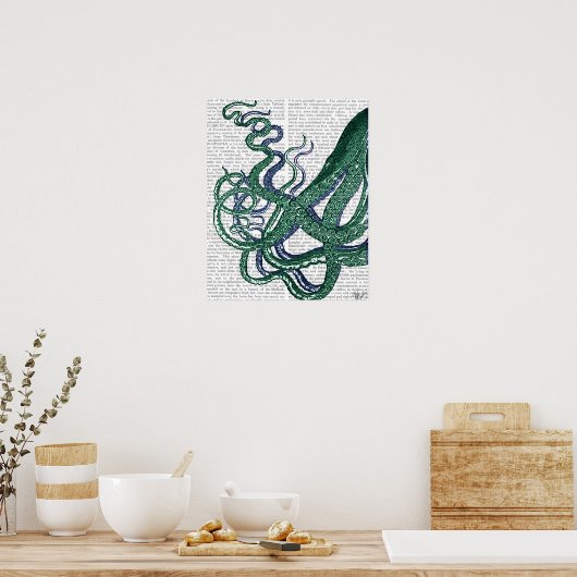 Octopus Tentacles Green en Blue Poster (Keuken)