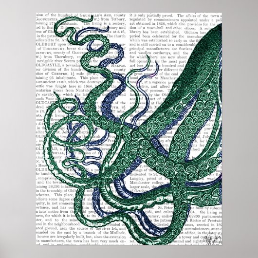Octopus Tentacles Green en Blue Poster (Voorkant)