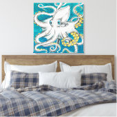 Octopus Tentacles Groene blauwgroen inkt Canvas Afdruk (Insitu (Slaapkamer))