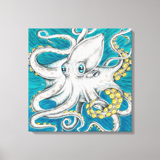 Octopus Tentacles Groene blauwgroen inkt Canvas Afdruk (Voorkant)