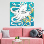Octopus Tentacles Groene blauwgroen inkt Canvas Afdruk (Insitu (Woonkamer))