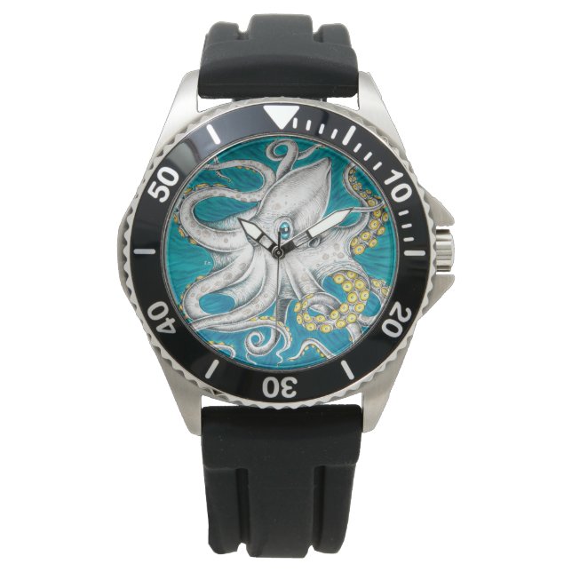 Octopus Tentacles Groene blauwgroen inkt Horloge (Voorkant)