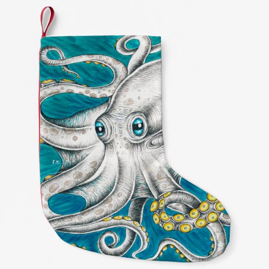 Octopus Tentacles Groene blauwgroen inkt Kleine Kerstsok (Voorkant)