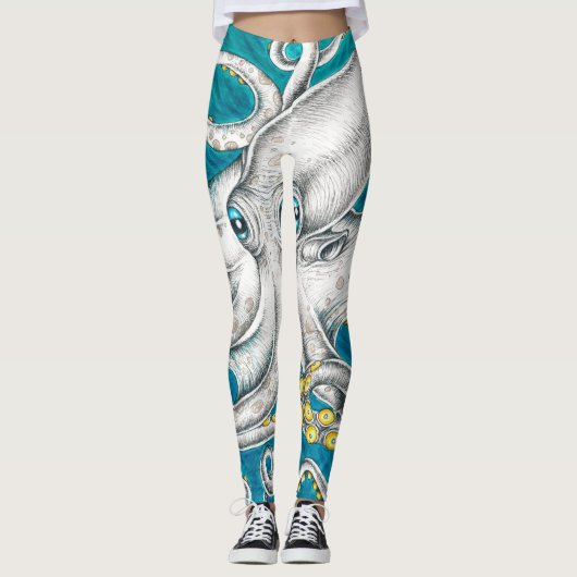 Octopus Tentacles Groene blauwgroen inkt Leggings (Voorkant)