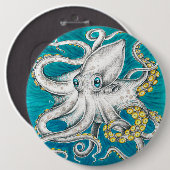 Octopus Tentacles Groene blauwgroen inkt Ronde Button 6,0 Cm (Voorkant /achterkant)