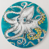 Octopus Tentacles Groene blauwgroen inkt Ronde Button 6,0 Cm (Voorkant)