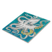 Octopus Tentacles Groene blauwgroen inkt Tegeltje (Zijkant)