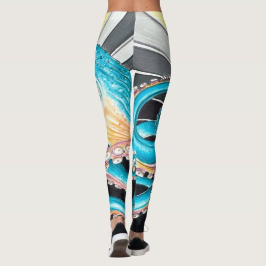 Octopus Tentacles Kraken Retro Stripe Ink Leggings (Achterkant)