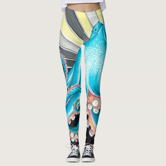 Octopus Tentacles Kraken Retro Stripe Ink Leggings (Voorkant)