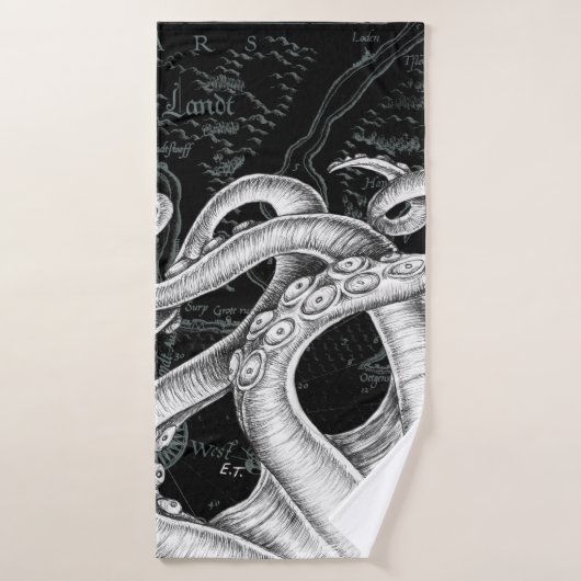 Octopus Tentacles  Map Black Bad Handdoek (Badhanddoek)