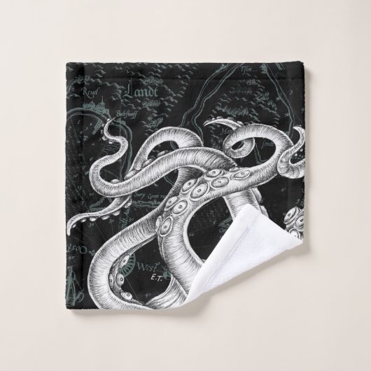 Octopus Tentacles Map Black Bad Handdoek (Wasdoekje)