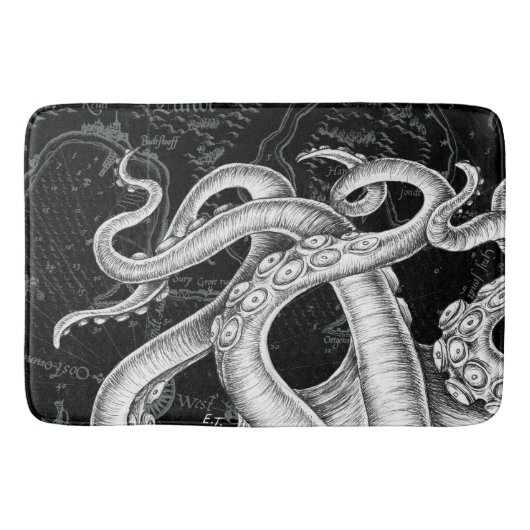 Octopus Tentacles Map Black Badmat (Voorkant)