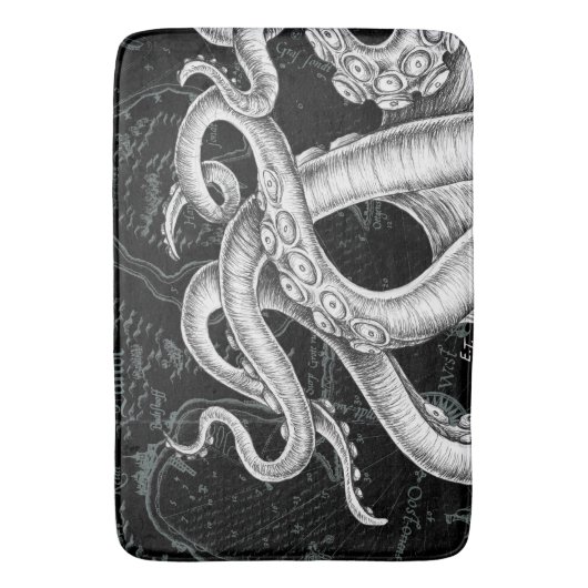 Octopus Tentacles Map Black Badmat (Voorkant Verticaal)