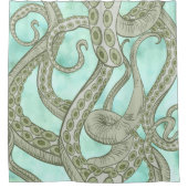 Octopus Tentacles over groene Waterverf Douchegordijn (Voorkant)