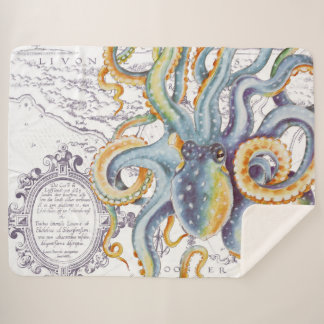 Octopus Tentacles Steel Blue kaart Chic Sherpa Deken