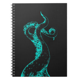 octopus tentakels aqua op zwart notitieboek