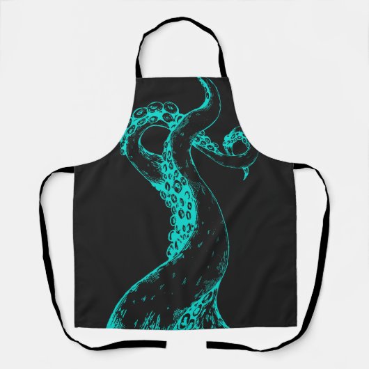 octopus tentakels aqua op zwarte schort (Voorkant)