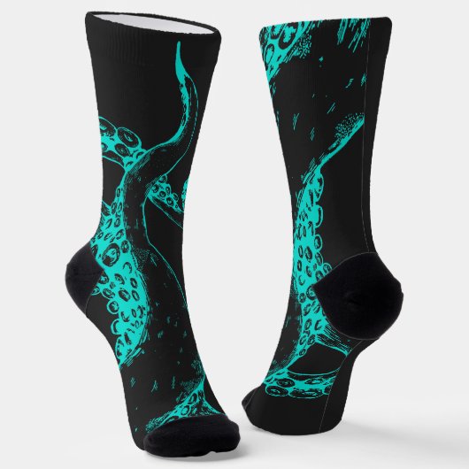 octopus tentakels aqua op zwarte sokken (Gebogen)
