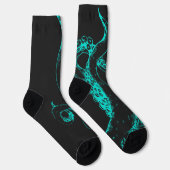 octopus tentakels aqua op zwarte sokken (Rechts)