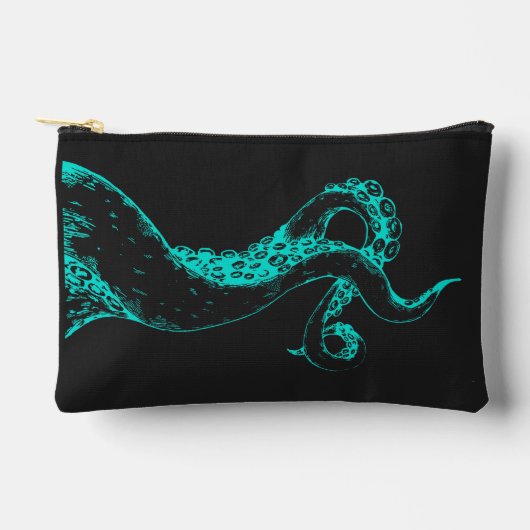 octopus tentakels aqua op zwarte tas (Voorkant)