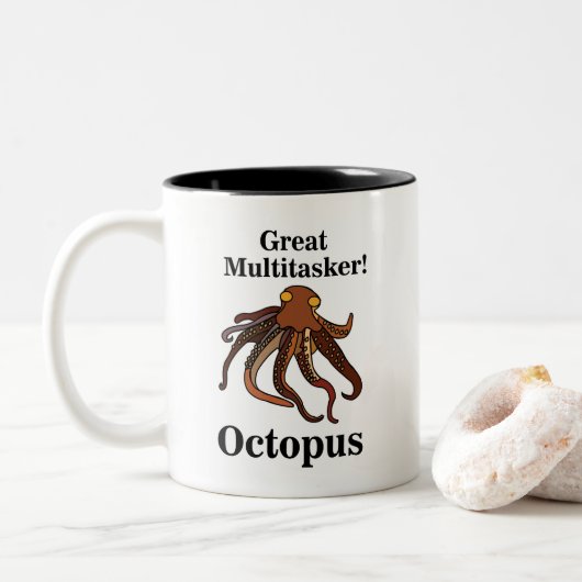 Octopus Tentakels Multitasker Zee Creatures Funny Tweekleurige Koffiemok (Met donut)