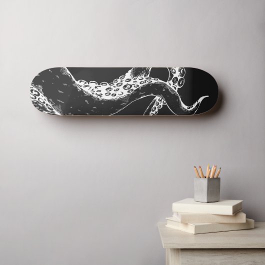 octopus tentakels negatief op zwarte skateboard (Muurkunst (Horizontaal))