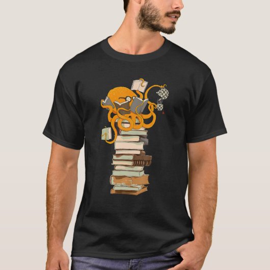 Octopus, thee, koffie en boeken lezen t-shirt (Voorkant)