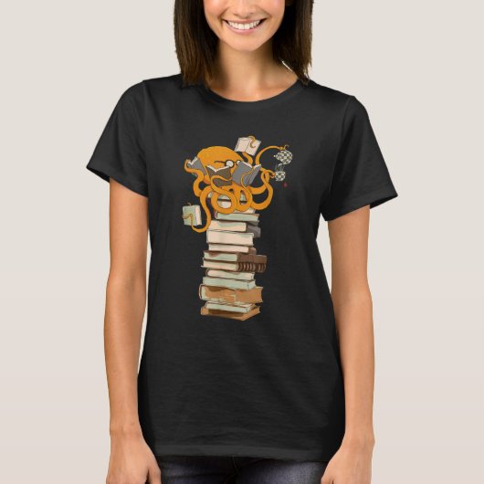 Octopus, thee, koffie en boeken lezen t-shirt (Voorkant)