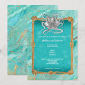 Octopus touw frame oceaan blauw goud maritiem kaart (Voorkant / Achterkant)