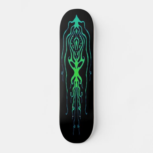 Octopus Tribal Tattoo Squid - groen op zwart Skateboard (Voorkant)