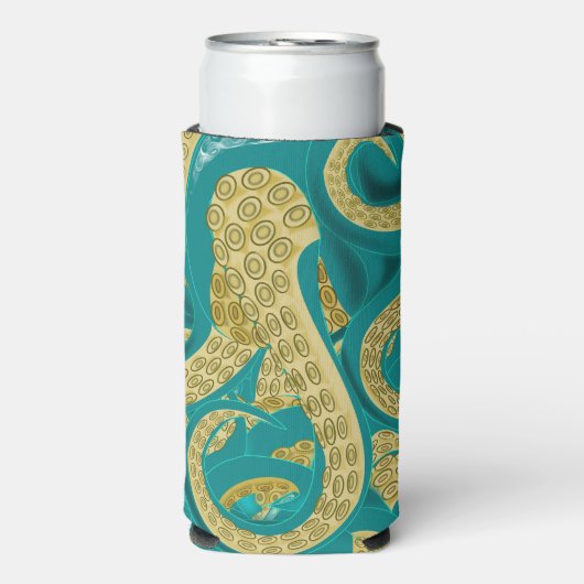 Octopus Turquoise Gouden Blikje Koeler (Seltzer Voorkant)