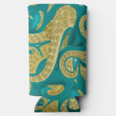Octopus Turquoise Gouden Blikje Koeler (Achterkant)