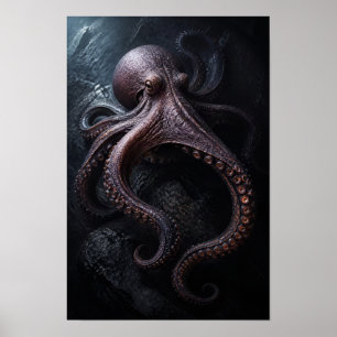 Octopus Tussen Donkere Oceaanrotsen Zeeleven Muurs Poster