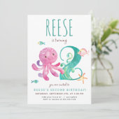 Octopus tweede verjaardag uitnodiging (Staand voorkant)