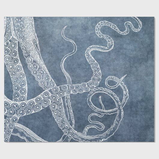 Octopus Twilight Blue Denim Waterverf Art Cadeaupapier (Vlak)
