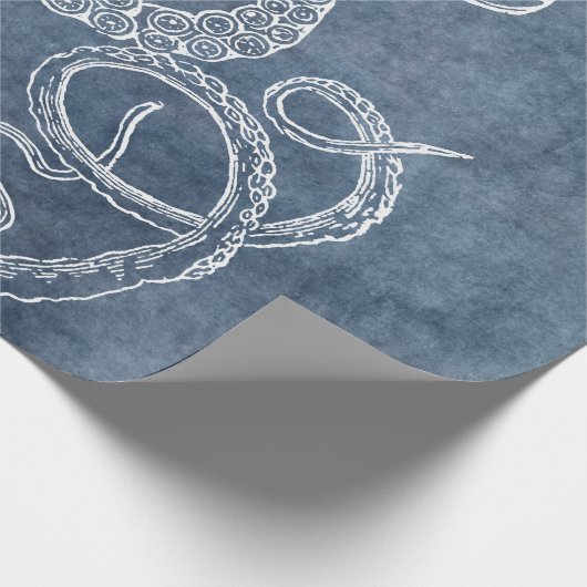Octopus Twilight Blue Denim Waterverf Art Cadeaupapier (Hoek)