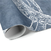 Octopus Twilight Blue Denim Waterverf Art Cadeaupapier (Rol Hoek)
