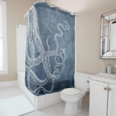 Octopus Twilight Blue Denim Waterverf Art Douchegordijn (In situ)