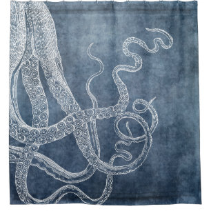 Octopus Twilight Blue Denim Waterverf Art Douchegordijn