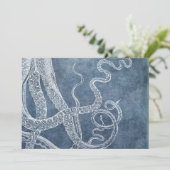 Octopus Twilight Blue Denim Waterverf Art Kaart (Staand voorkant)