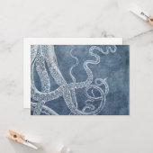 Octopus Twilight Blue Denim Waterverf Art Kaart (Voorkant / Achterkant in situ)