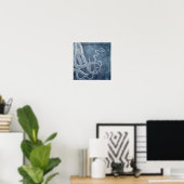 Octopus Twilight Blue Denim Waterverf Art Poster (Thuiskantoor)