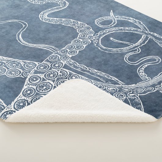 Octopus Twilight Blue Denim Waterverf Art Sherpa Deken (3/4)