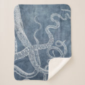 Octopus Twilight Blue Denim Waterverf Art Sherpa Deken (Voorkant)