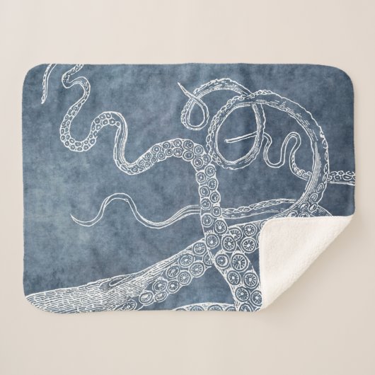 Octopus Twilight Blue Denim Waterverf Art Sherpa Deken (Voorkant (horizontaal))