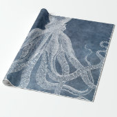  Octopus Twilight Blue Denim Waterverf Cadeaupapier (Uitgerold)