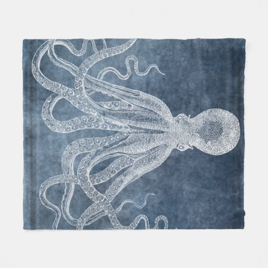  Octopus Twilight Blue Denim Waterverf Fleece Deken (Voorkant (Horizontaal))