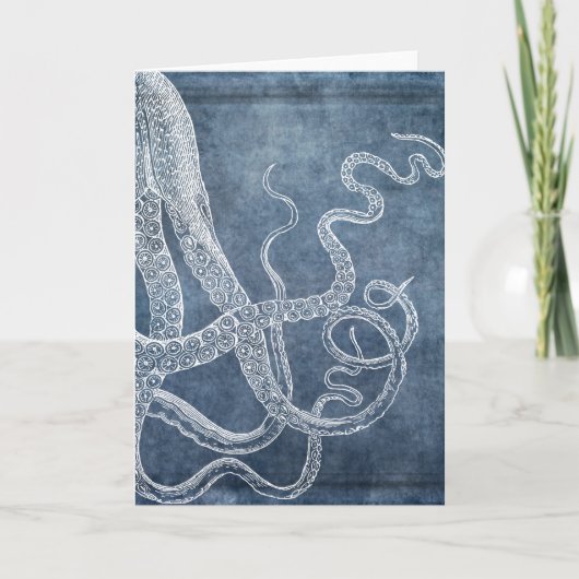  Octopus Twilight Blue Denim Waterverf Kaart (Voorkant)