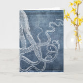  Octopus Twilight Blue Denim Waterverf Kaart (Gele Bloem)